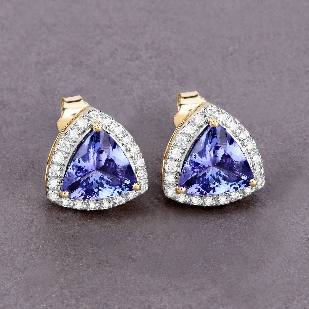 Pendientes de oro amarillo de 14 quilates con tanzanita genuina de 3,82 quilates y diamantes blancos