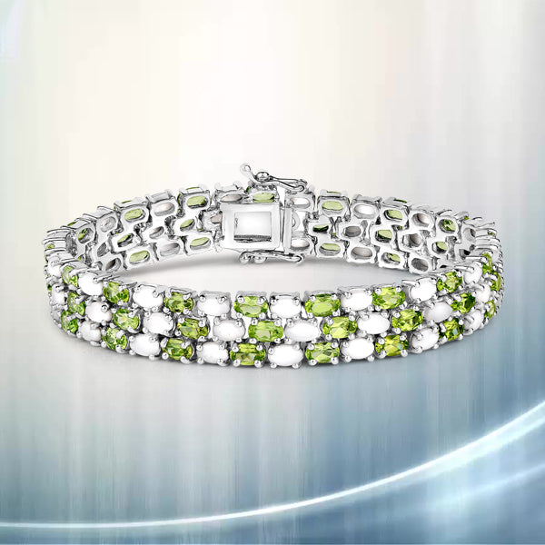 Pulsera de plata de ley .925 con ópalo y peridoto auténticos de 19,73 quilates