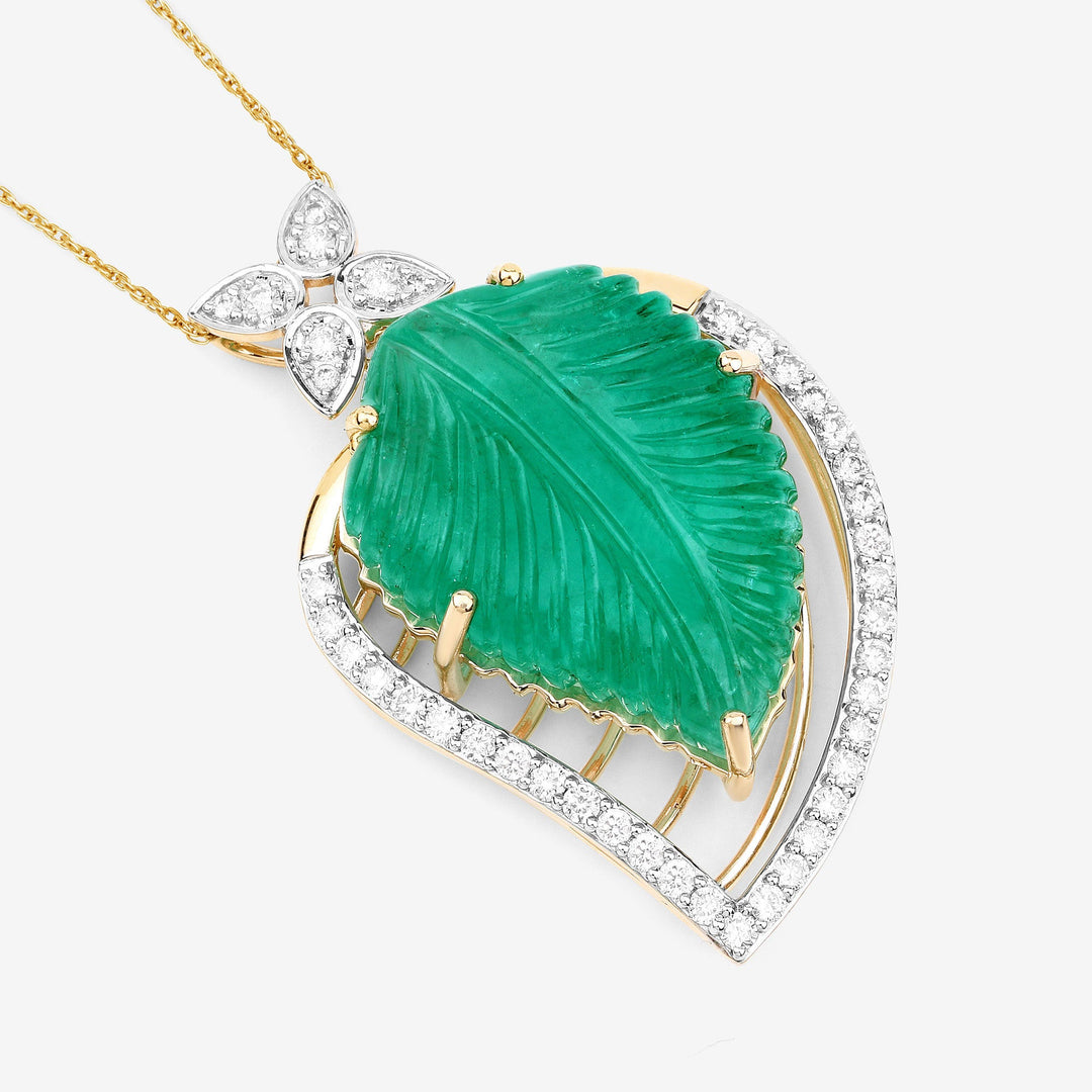 Colgante de oro amarillo de 14K con esmeralda colombiana genuina de 29.67 quilates y diamante blanco