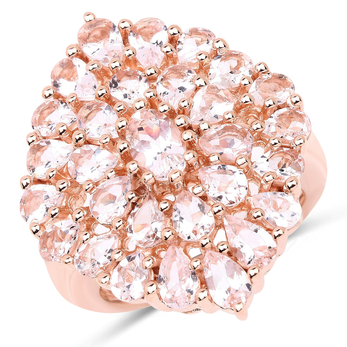 Anillo de plata de ley .925 chapado en oro rosa de 18K con morganita auténtica de 4,55 quilates