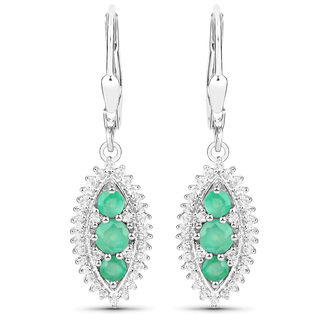 Juego de joyas de 3 piezas de plata de ley .925 con esmeralda zambiana genuina de 3.52 quilates y topacio blanco (anillo, pendientes y colgante con cadena)