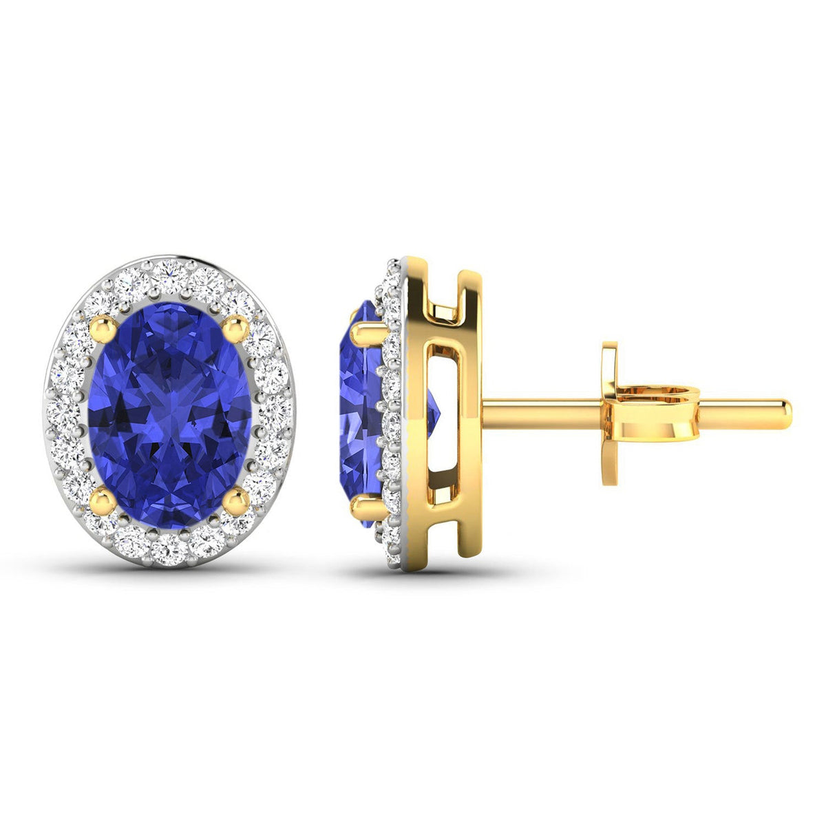 Pendientes de oro amarillo de 14 quilates con tanzanita genuina de 1,50 quilates y diamantes blancos