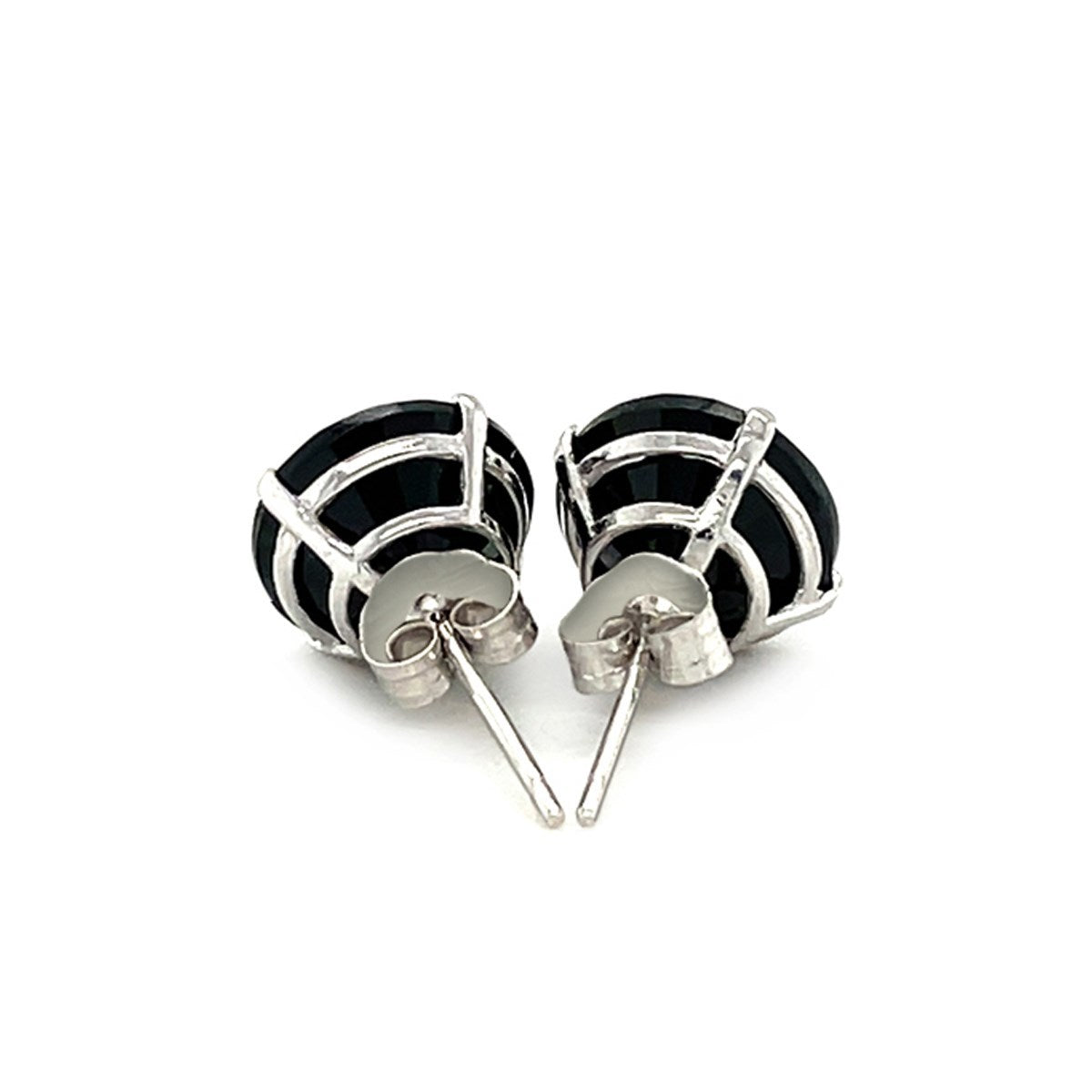 Pendientes de botón de oro blanco de 14k con circonita cúbica negra redonda de 8,0 mm