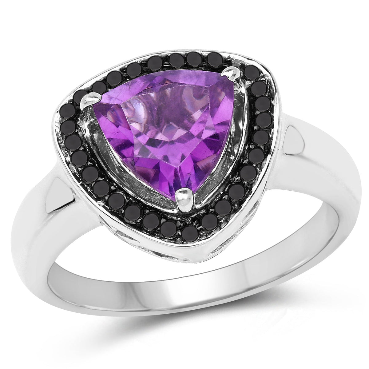 Anillo de plata de ley .925 con amatista genuina de 1,56 quilates y diamante negro