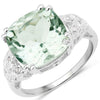 Anillo de plata de ley .925 con amatista verde auténtica de 5,52 quilates y diamantes blancos