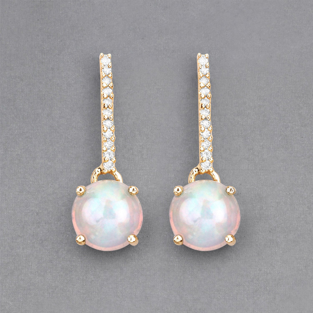 1.06 Carat Genuine Ethiopian Opal and White Diamond 10K Yellow Gold Earrings