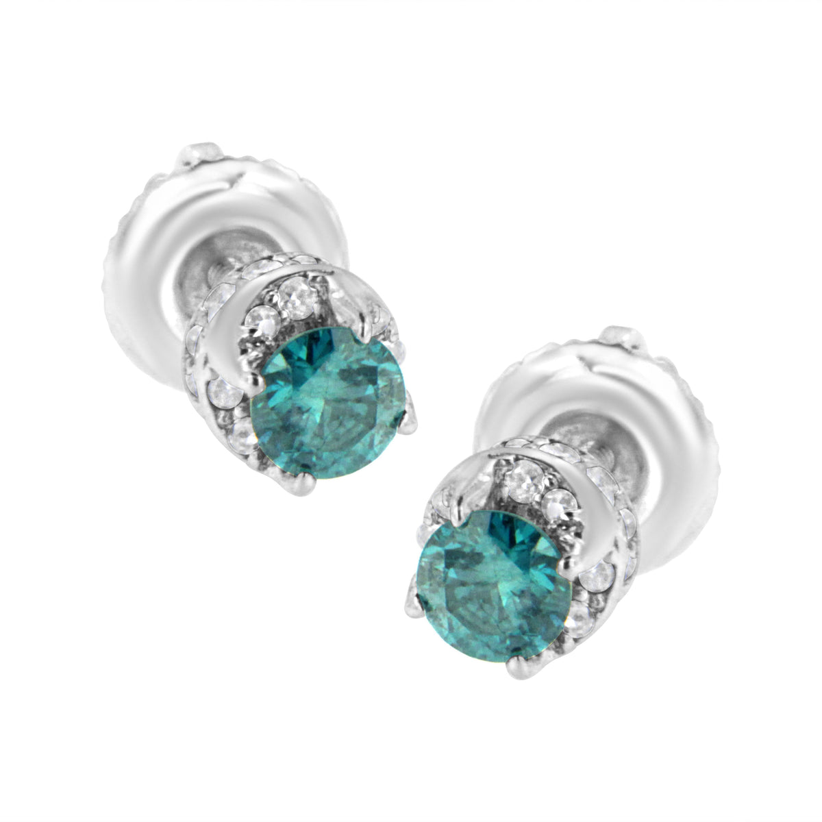 Pendientes de diamante redondos de oro blanco de 14K de 1/2 quilate (peso total) con diamantes blancos y azules tratados (I-J I2-I3)