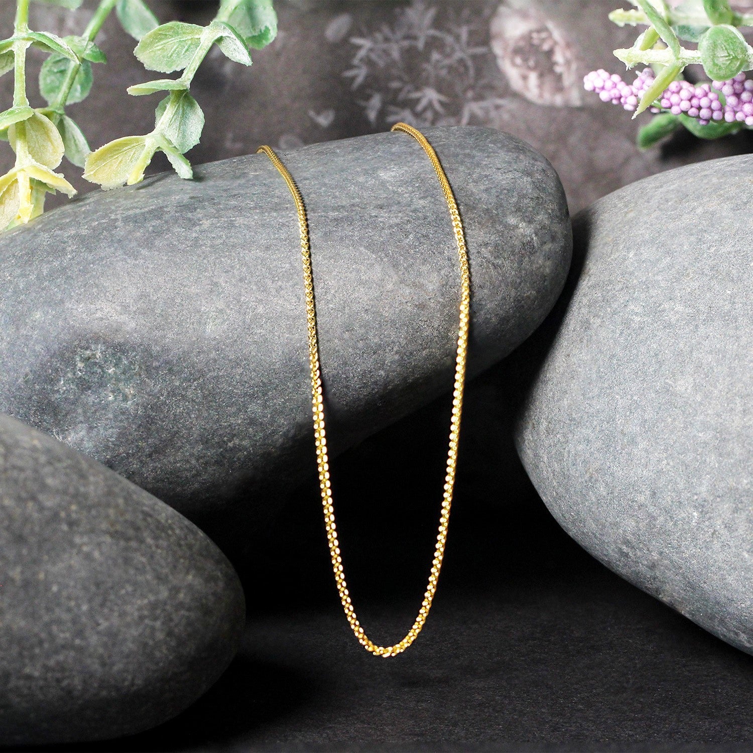Cadena de trigo redonda de oro amarillo de 14k de 1,0mm