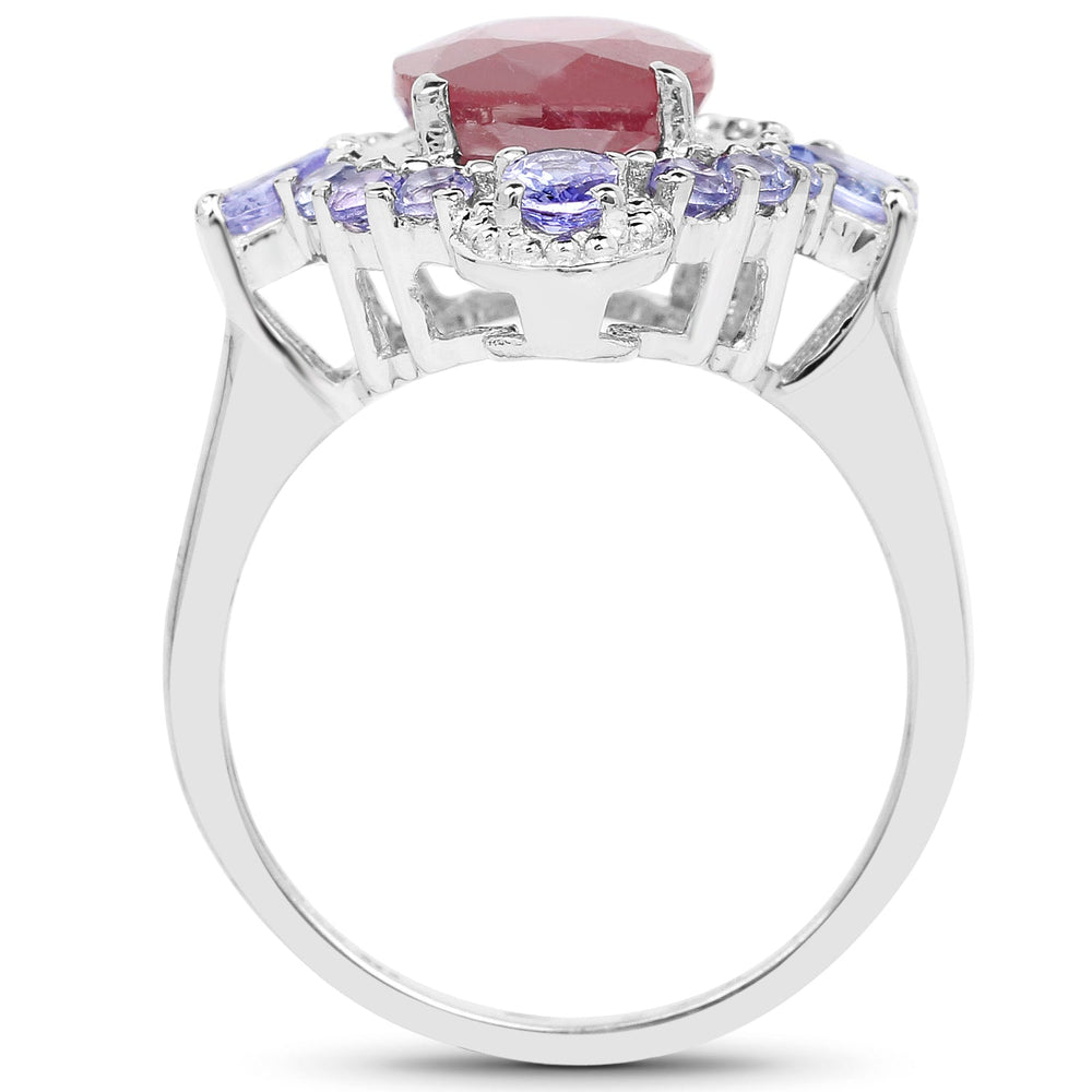 Anillo de plata de ley .925 con rubí relleno de cristal de 4.14 quilates y tanzanita