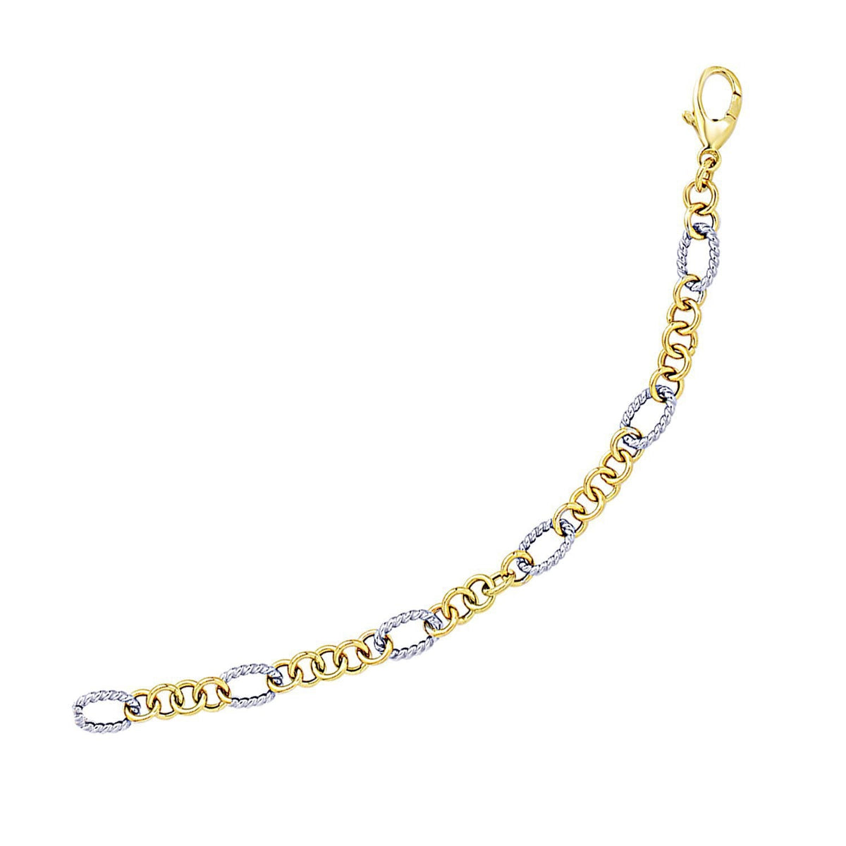 Brazalete con cadena de eslabones ovalados y redondos con motivo de cuerda en oro bicolor de 14k