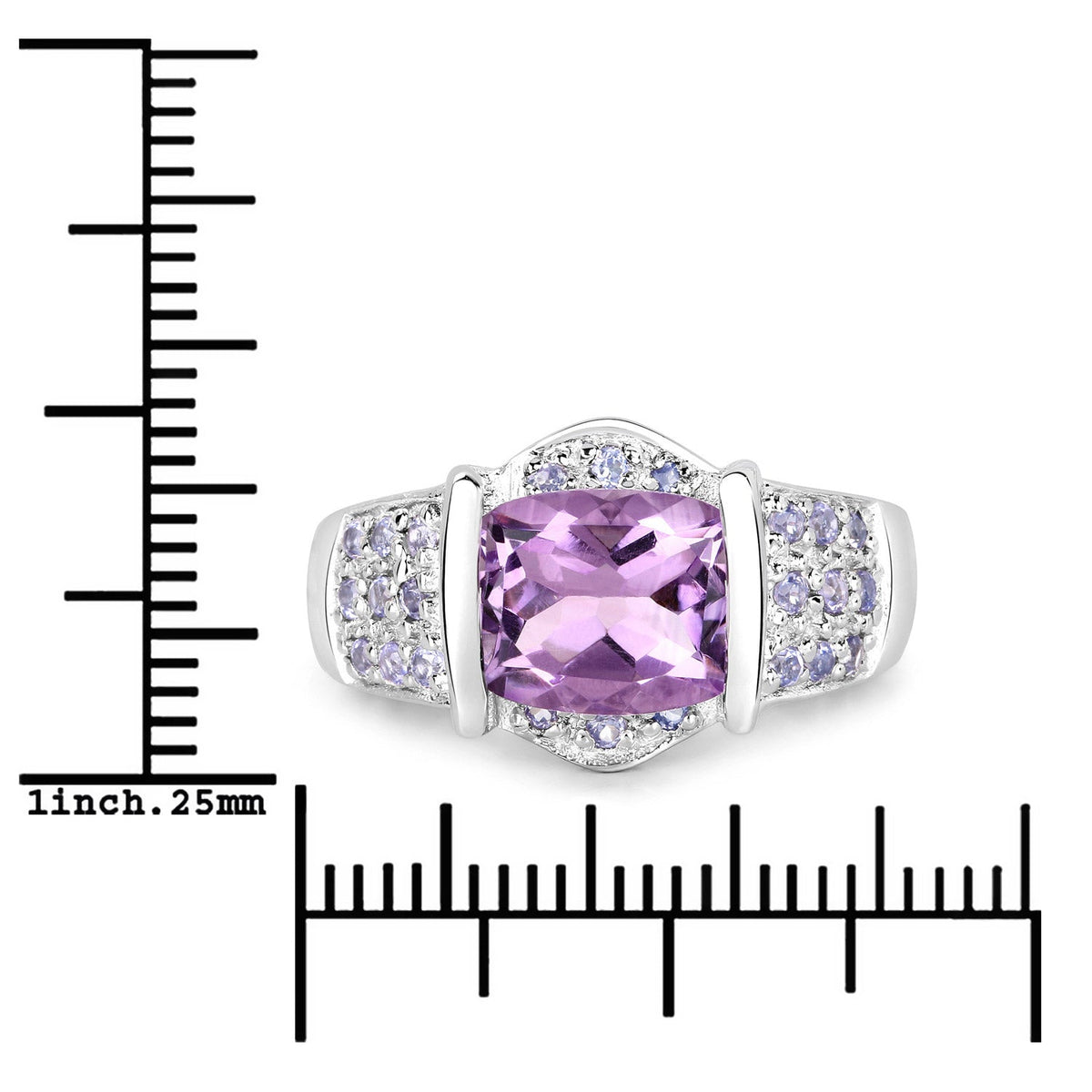 Anillo de plata de ley .925 con amatista genuina y tanzanita de 3.08 quilates