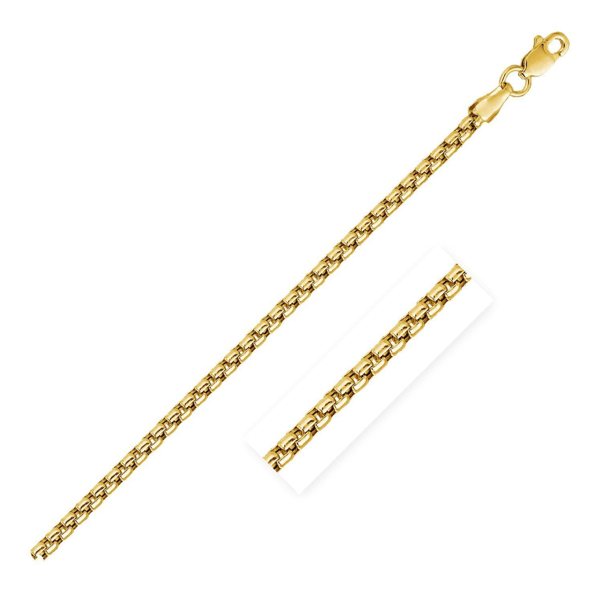 Cadena redonda sólida de oro amarillo de 14k de 2.5 mm