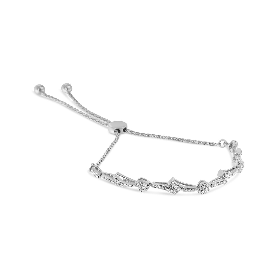 Pulsera de bolo con corazón y onda chapada en oro amarillo de 14 quilates sobre plata de ley .925 con acento de diamante (color I-J, claridad I2-I3) - Ajustable de 6" a 9"