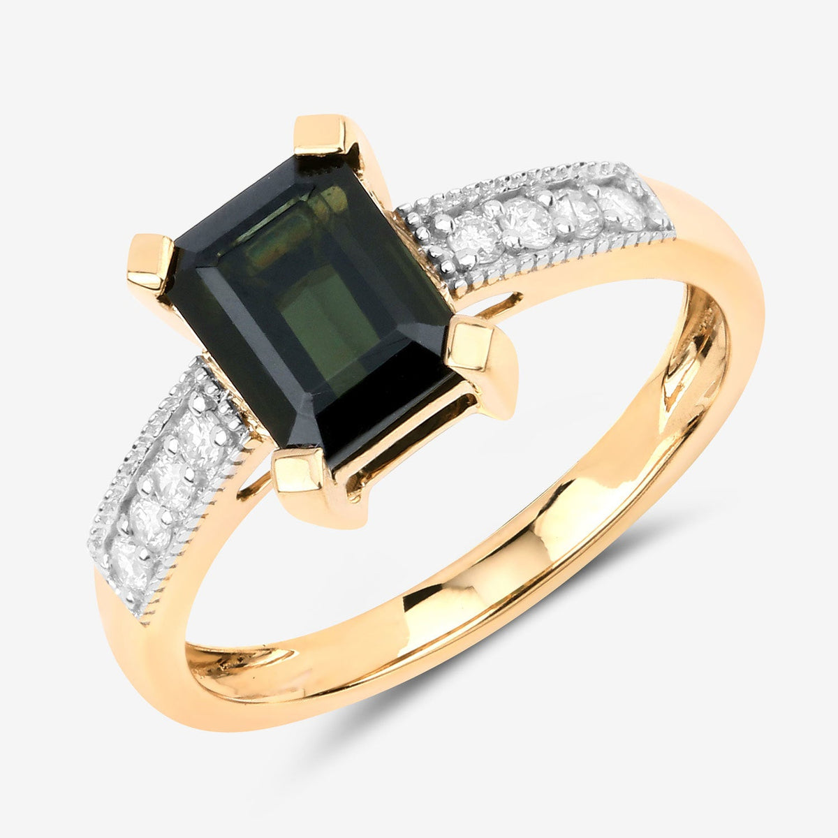 Anillo de oro amarillo de 14K con turmalina verde genuina de 1,91 quilates y diamante blanco
