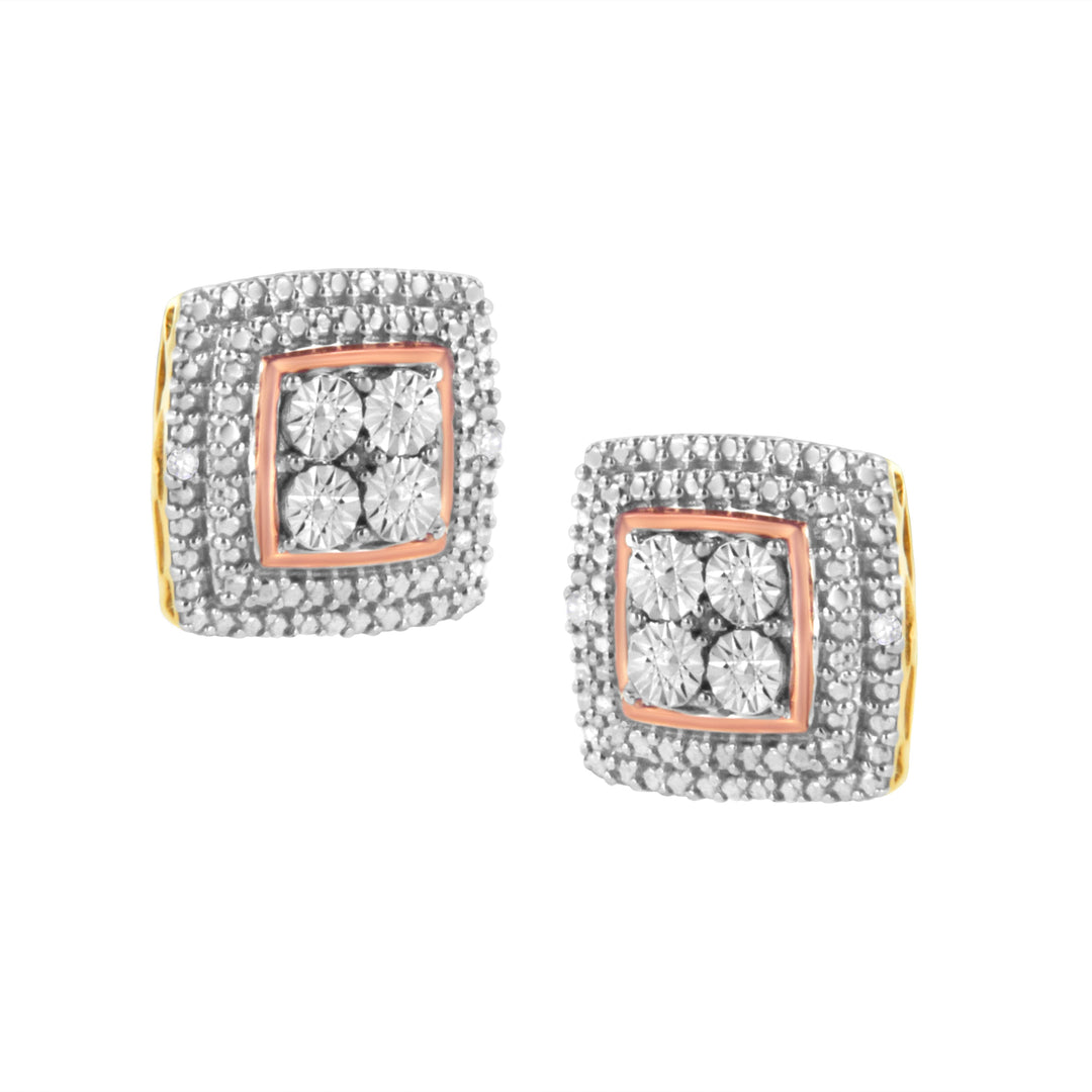 10K Yellow, White, and Rose Gold Plated Sterling Silver Diamond Accent Earrings (I-J Clarity, I3 Color)