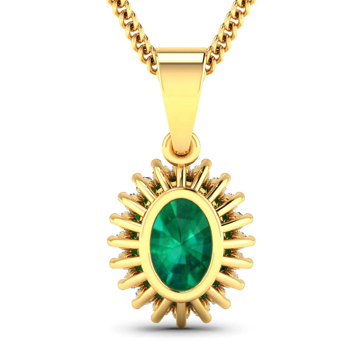Colgante de oro amarillo de 14 quilates con esmeralda zambiana auténtica de 1,13 quilates y diamantes blancos