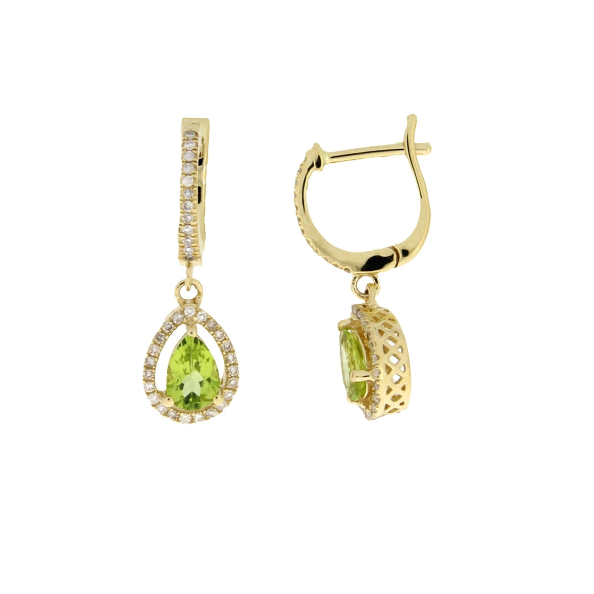 Pendientes Colgantes de Peridoto y Diamantes de .88ct en Oro Amarillo de 14KT