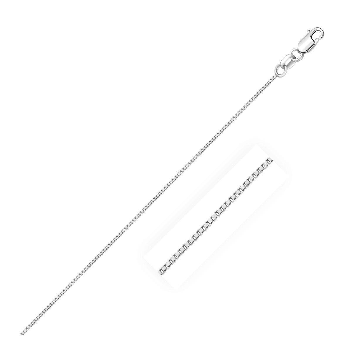 Cadena clásica de oro blanco de 14k, diseño Box, 0.6mm