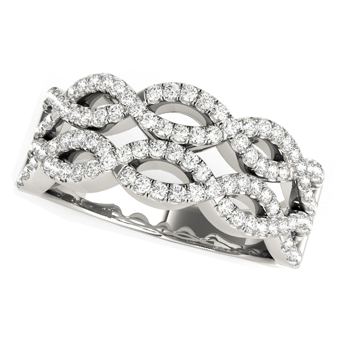 Anillo de ondas entrelazadas dobles con diamantes, en oro blanco de 14k (0,62 quilates en total)
