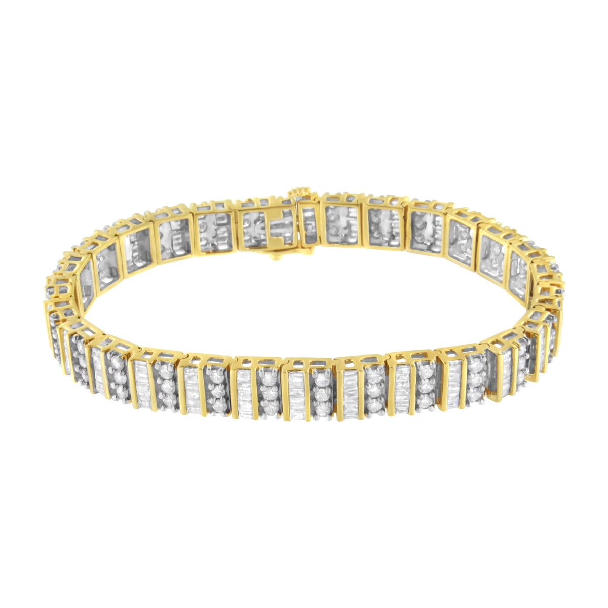 Pulsera de eslabones con diamantes redondos y de talla baguette de oro amarillo de 14 quilates y 5,50 quilates de peso total