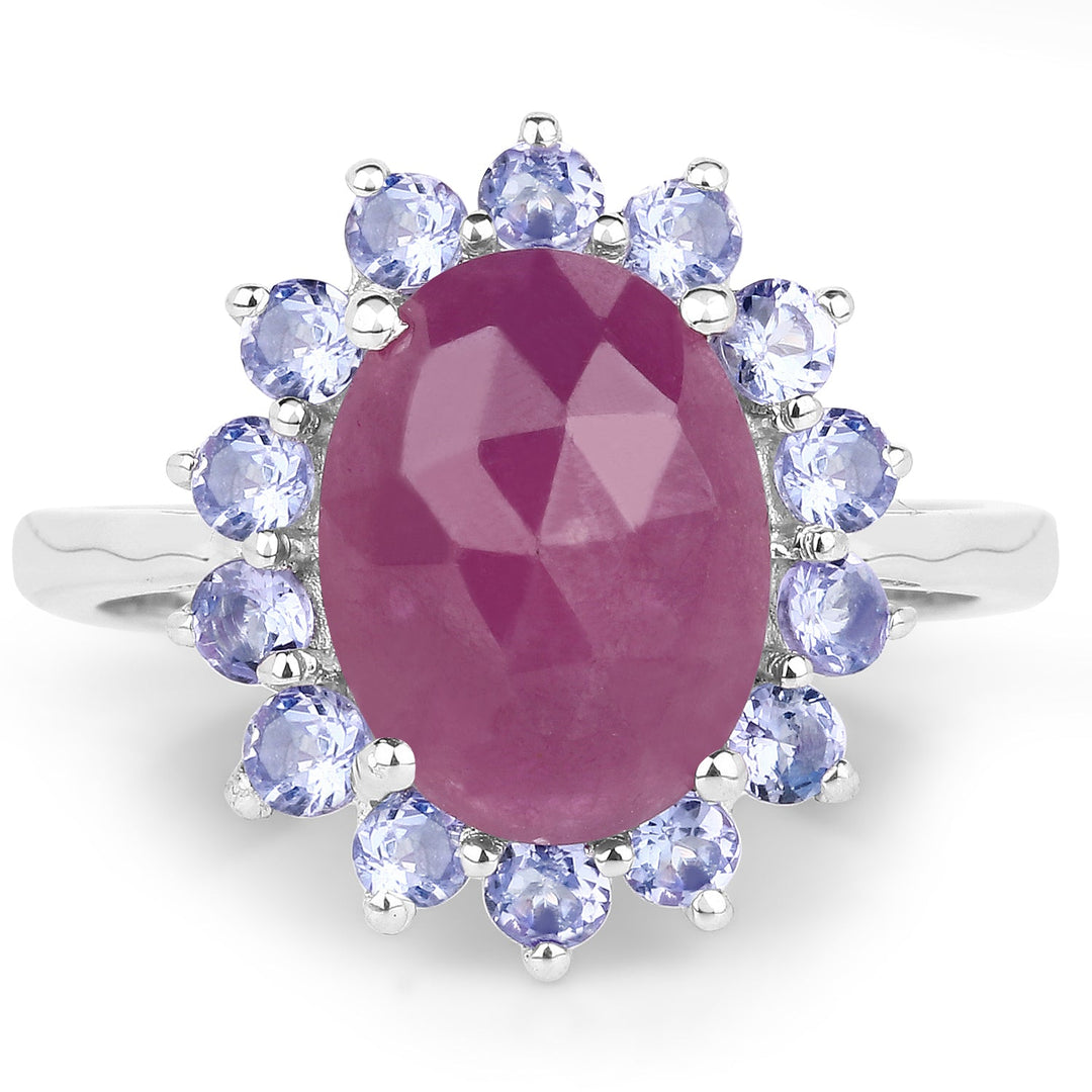Anillo de plata de ley .925 con zafiro rosa genuino y tanzanita de 5.53 quilates