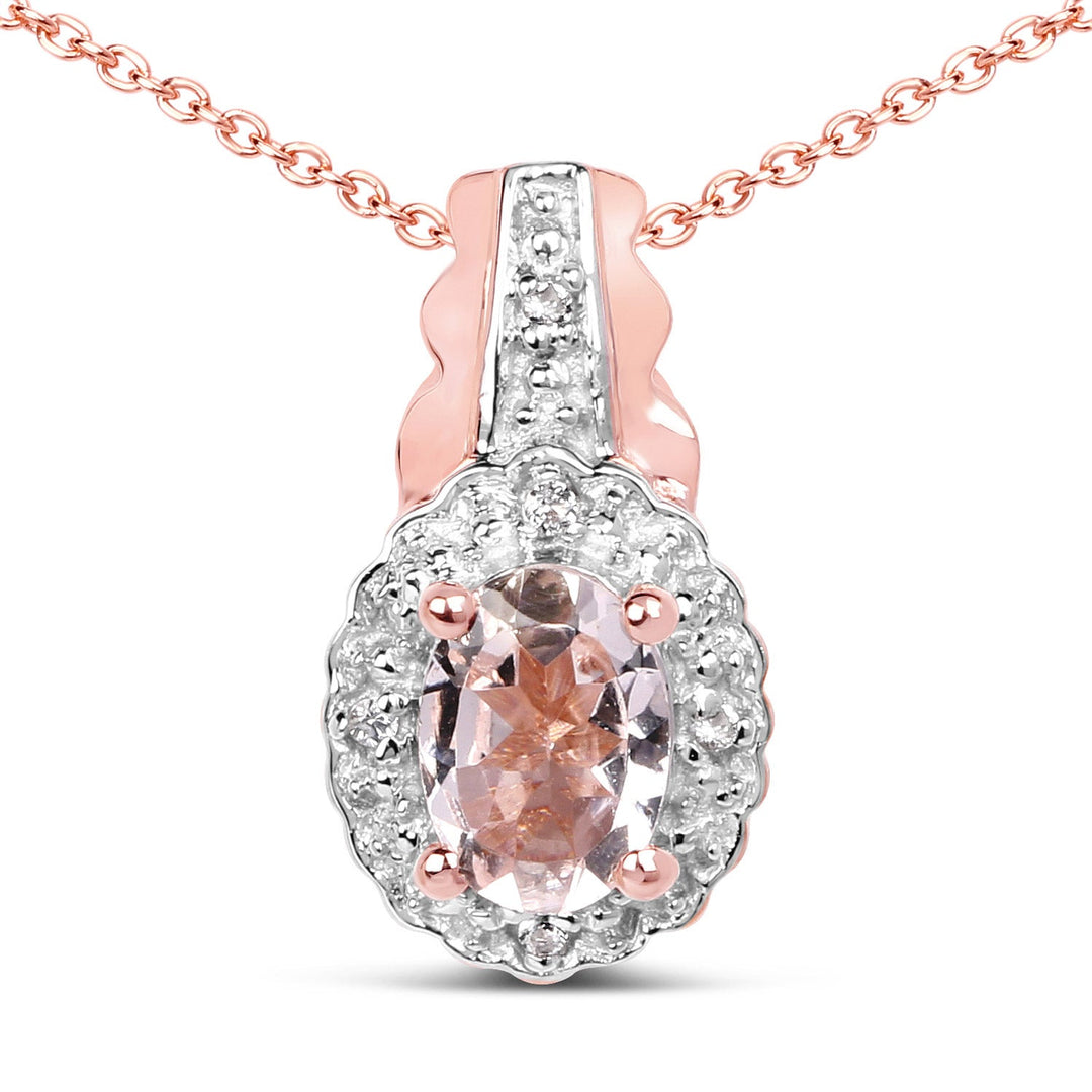 Conjunto de joyas de 3 piezas de plata de ley .925 con morganita genuina de 2.28 quilates y topacio blanco (anillo, pendientes y colgante con cadena)