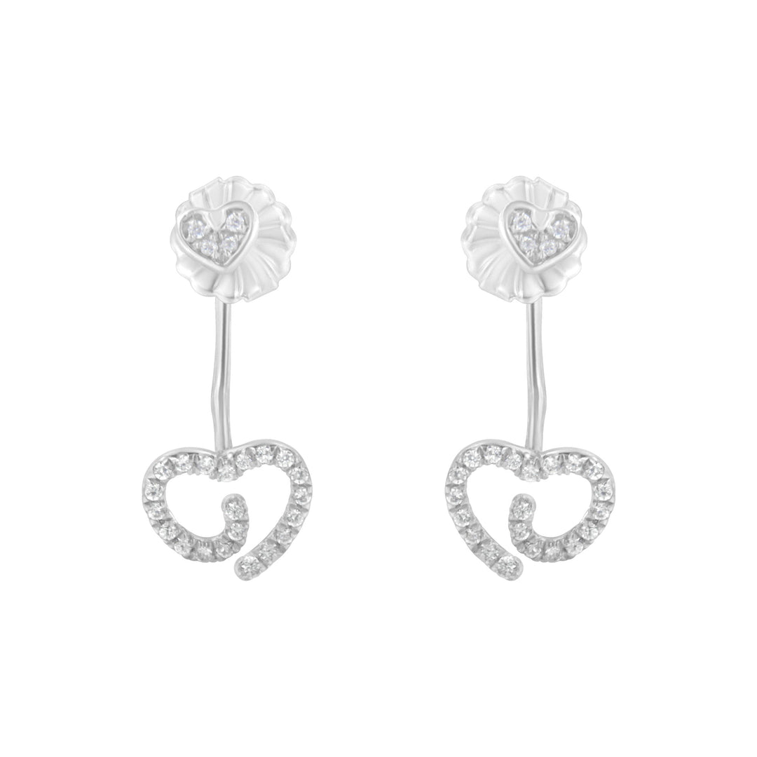 .925 Sterling Silver 1/4 Cttw Diamond Swirl Heart Front/Back Earrings (I-J Color, I2-I3 Clarity)