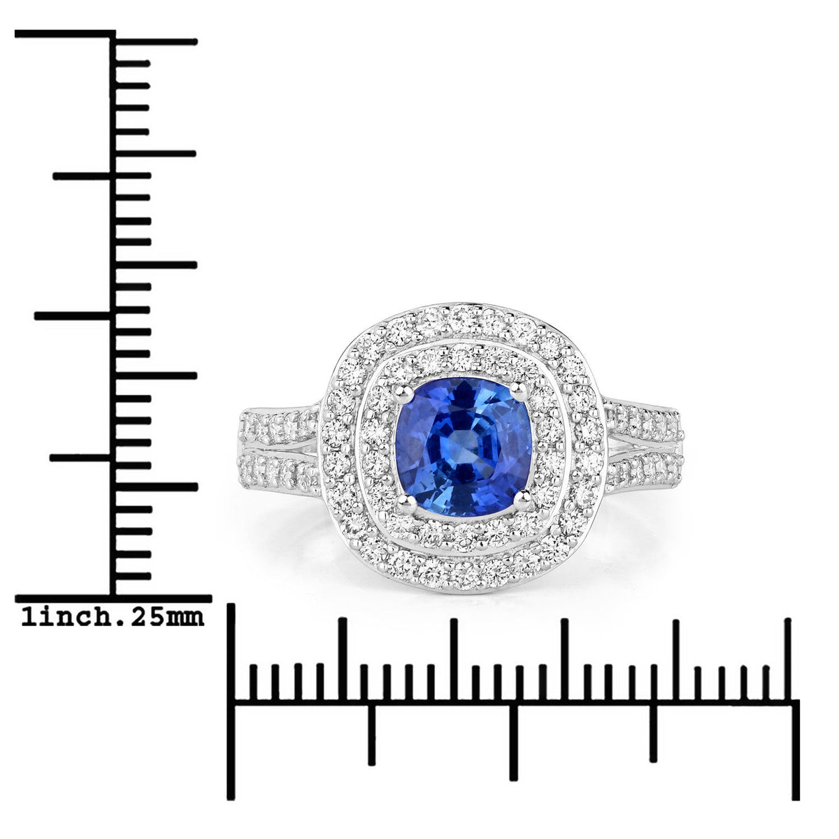 Anillo de oro blanco de 18 quilates con zafiro azul auténtico de 1.96 quilates y diamante blanco
