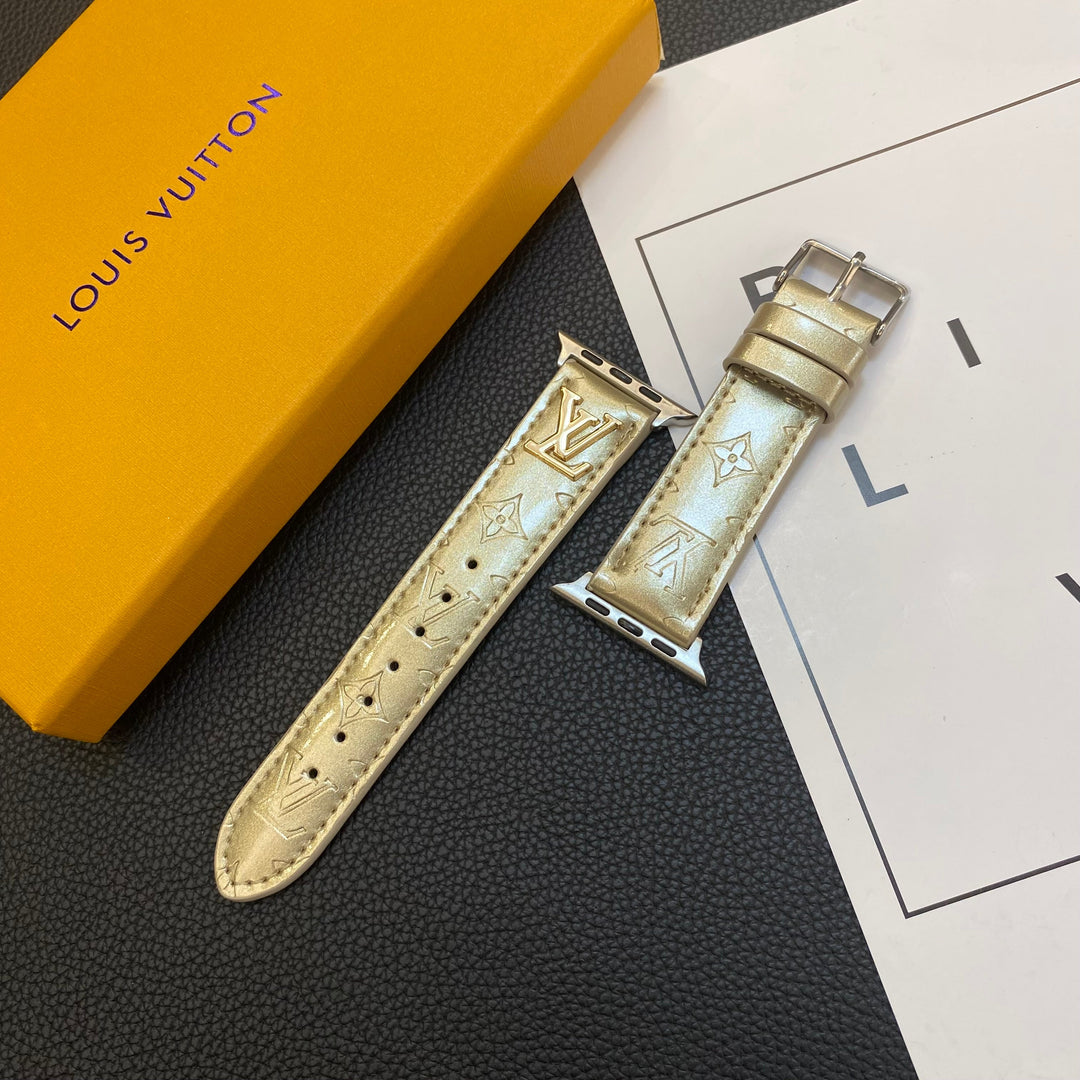 CORREA DE PIEL BRILLANTE PARA APPLE WATCH CON LOGO METÁLICO DE LUJO