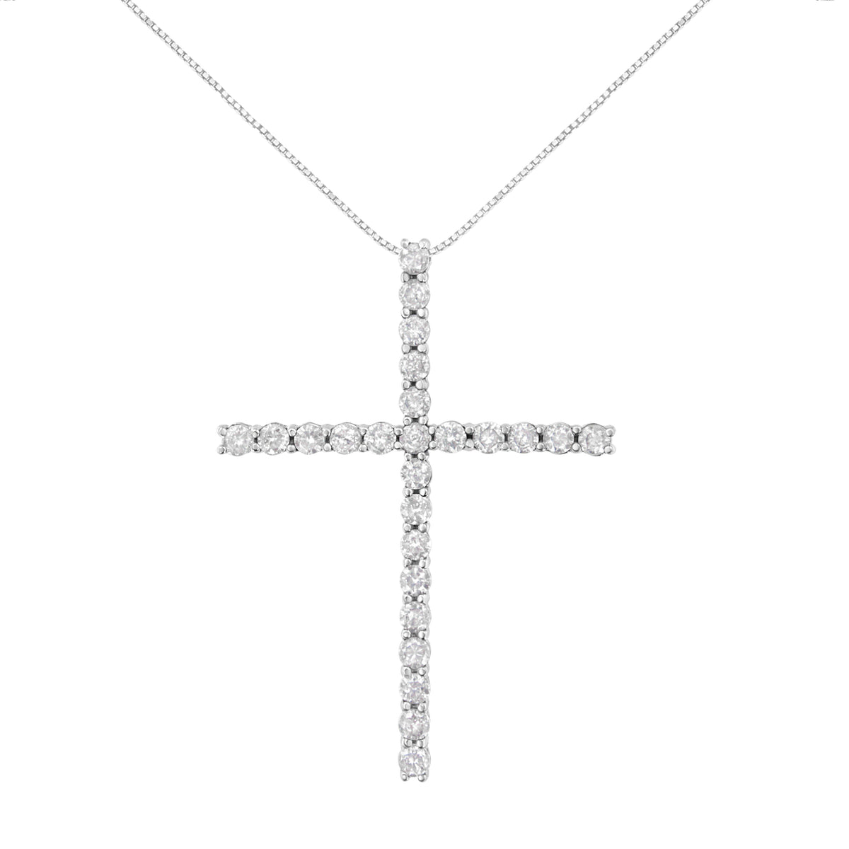 Collar con dije de cruz de diamantes de 2 1/2 cttw de plata esterlina .925 (H-I, I2-I3)