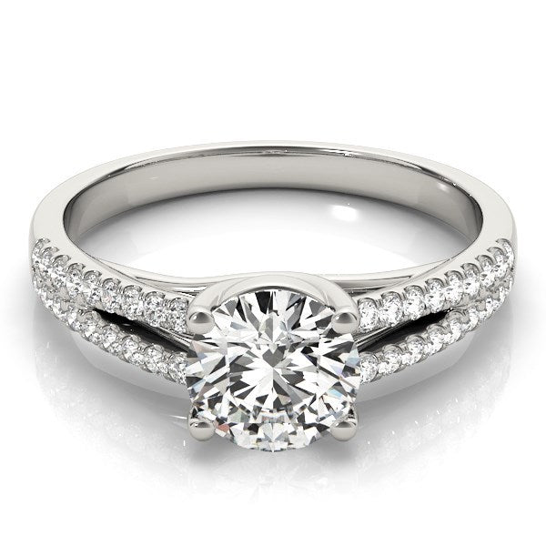 Anillo de compromiso con diamante redondo de oro blanco de 14k y brazo dividido (1 1/8 ct. p.t.)