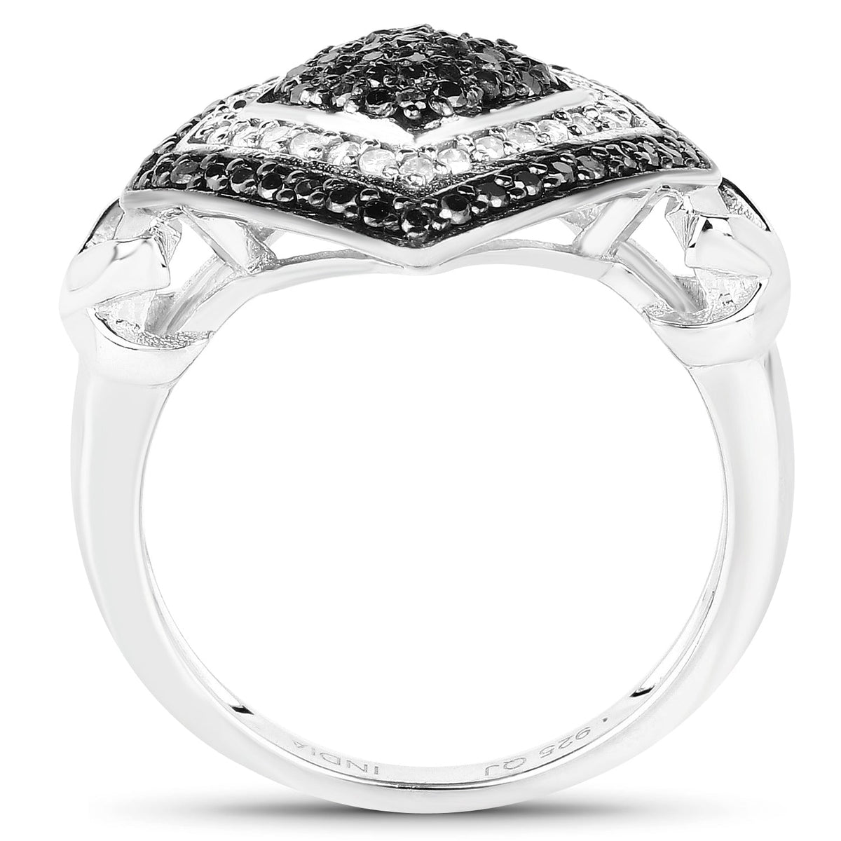 Anillo de plata de ley .925 con diamante blanco y diamante negro auténticos de 0,56 quilates