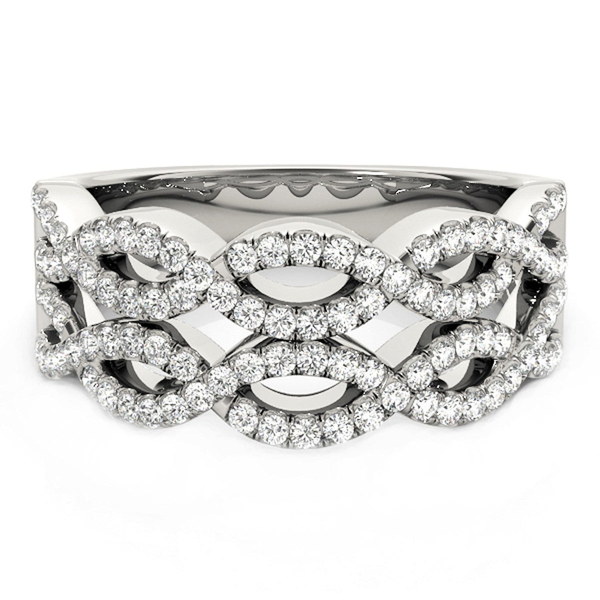 Anillo de ondas entrelazadas dobles con diamantes, en oro blanco de 14k (0,62 quilates en total)