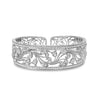 Pulsera brazalete de oro blanco de 18 quilates con diseño floral calado de filigrana y pavé de diamantes de 3 1/4 Cttw (color H-I, claridad VS2-SI1)