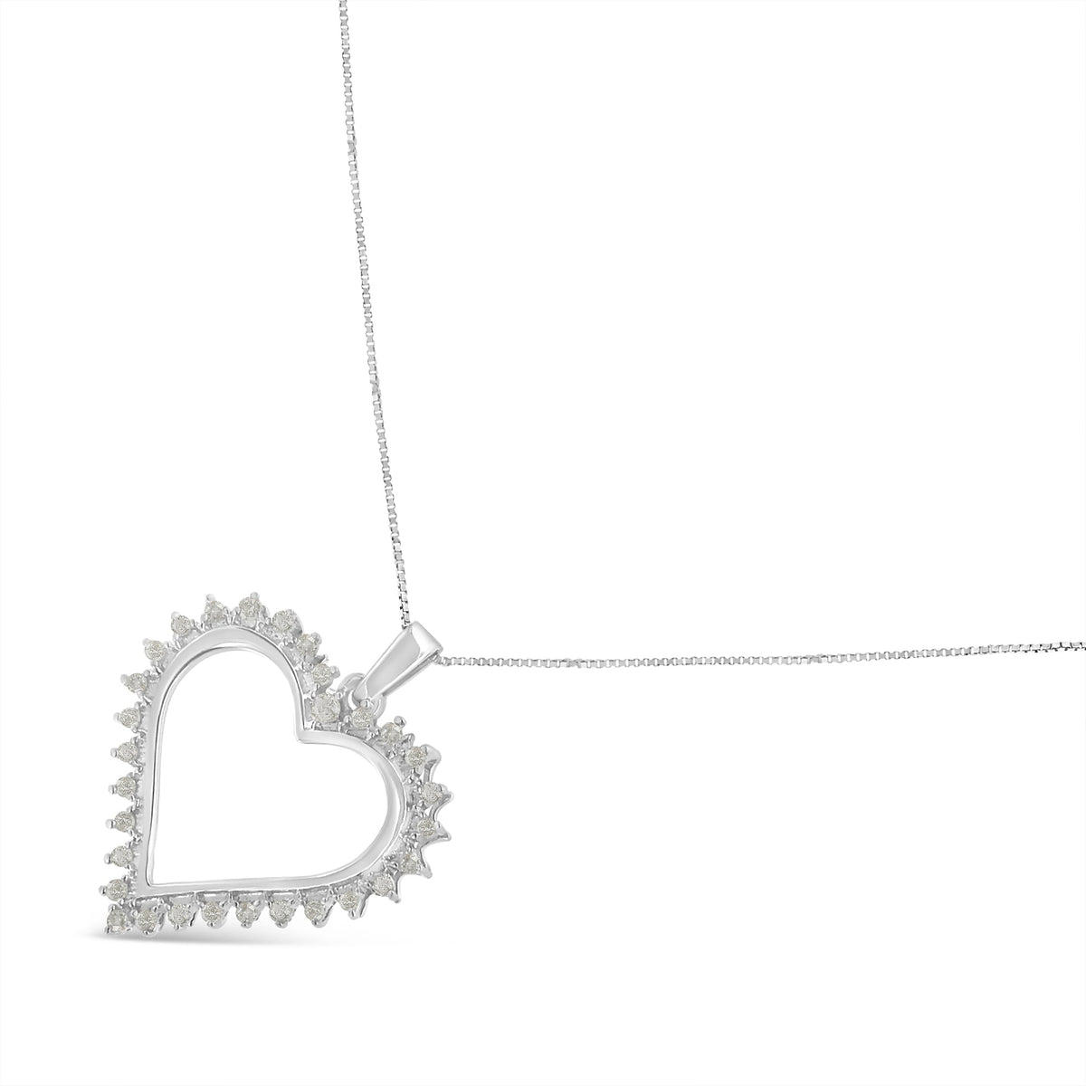 Collar con colgante de plata de ley .925 con diseño de corazón abierto de 3 puntas con diamantes de 1/4 qt. (color I-J, claridad I3), 18"