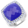 Anillo de plata de ley .925 con calcedonia azul genuina de 11.56 quilates y tanzanita