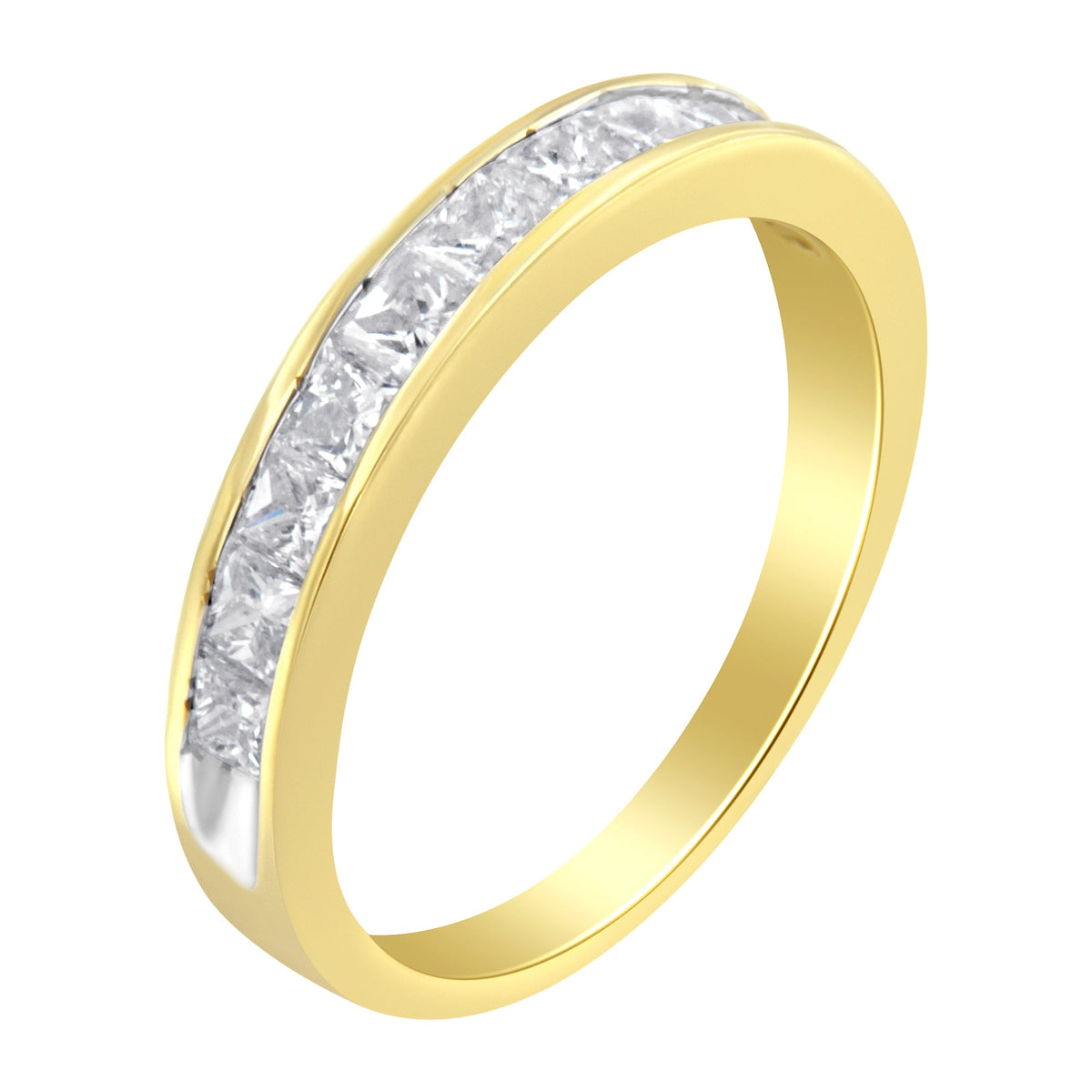 Anillo de banda con canal de diamantes en oro amarillo de 14 kt (1 cttw, color H-I, claridad SI2-I1)