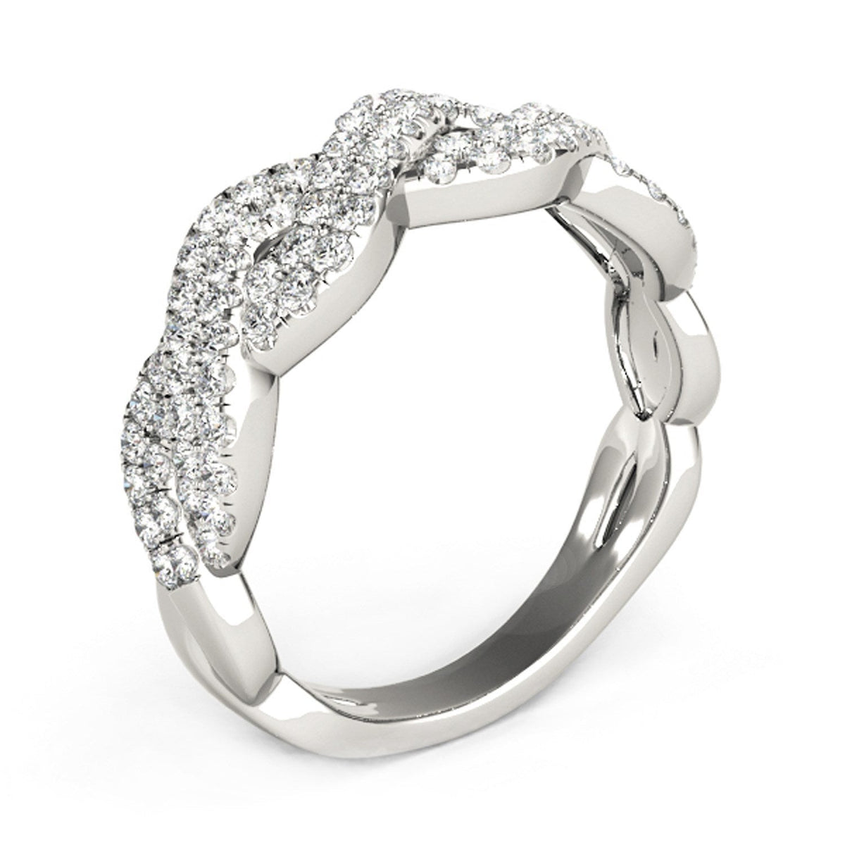Anillo de ondas entrelazadas con diamantes en oro blanco de 14k (5/8 qt)
