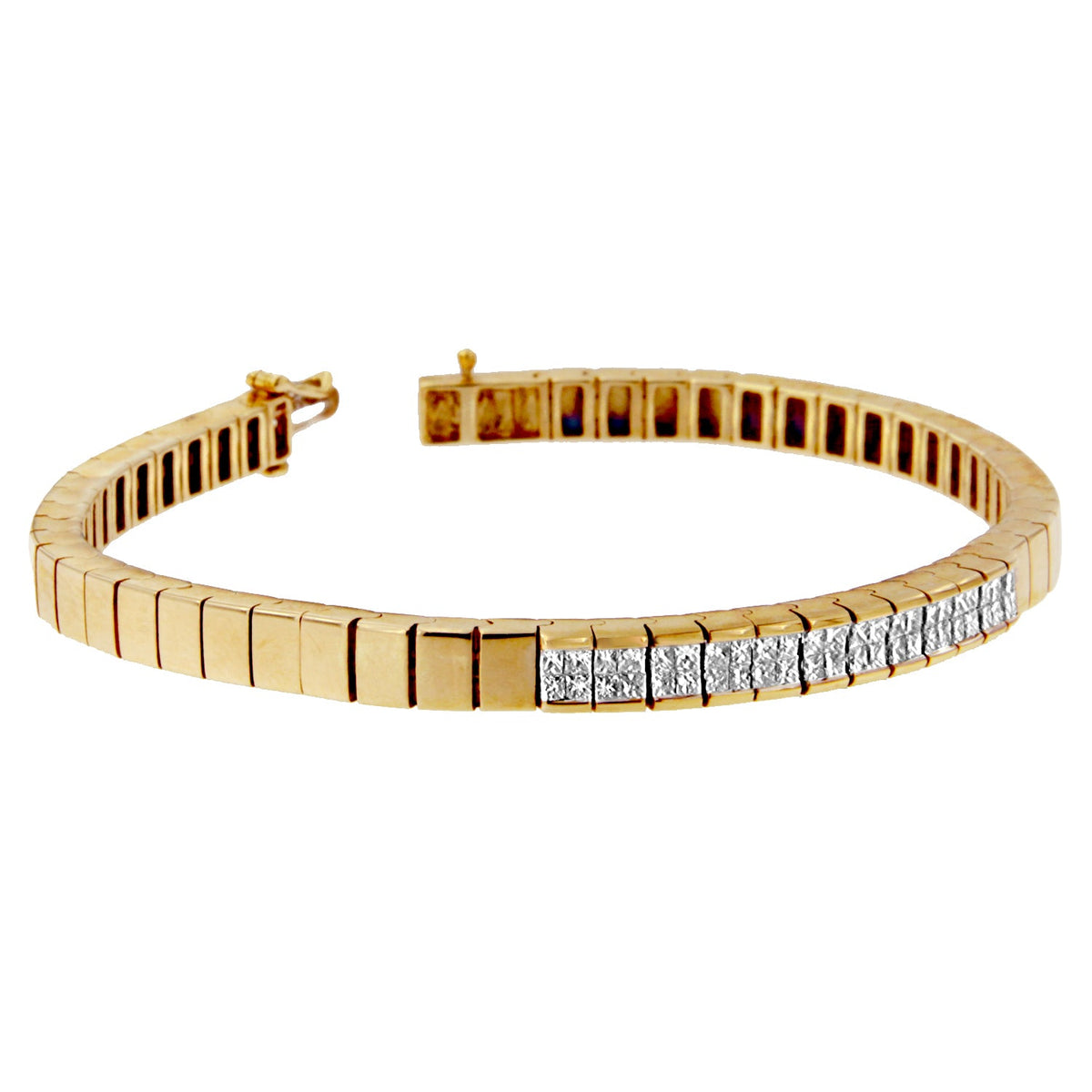 Brazalete con bandas de oro amarillo de 14K con diamantes de talla princesa (1.00 cttw, color G-H, claridad VS1-VS2)