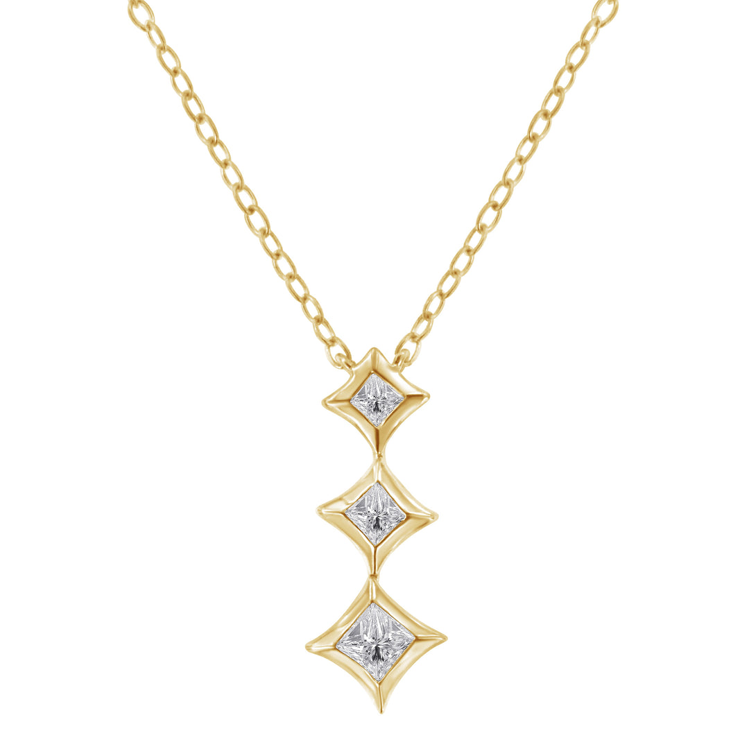 10K White Gold 1/5 Cttw Princess Cut Diamond 3 Stone Drop 18" Pendant Necklace (H-I Color, SI2-I1 Clarity)