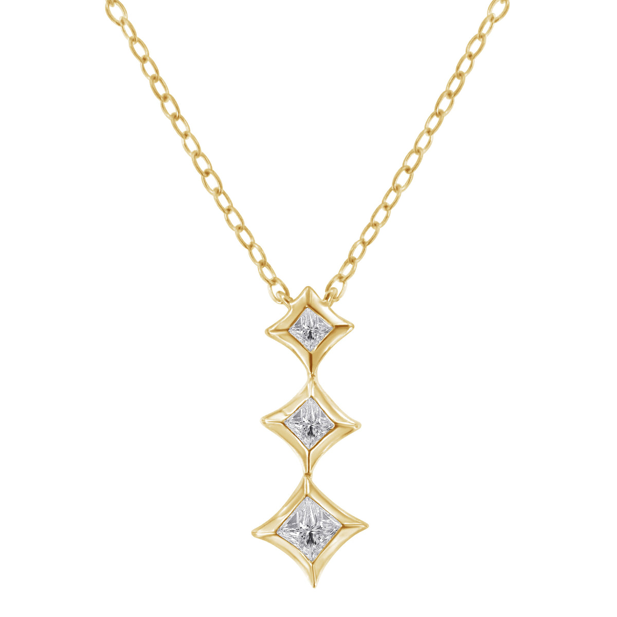 Collar con Colgante de Oro Blanco de 10K, 1/5 Cttw, con 3 Piedras de Diamantes Corte Princesa, 18" (Color H-I, Claridad SI2-I1)