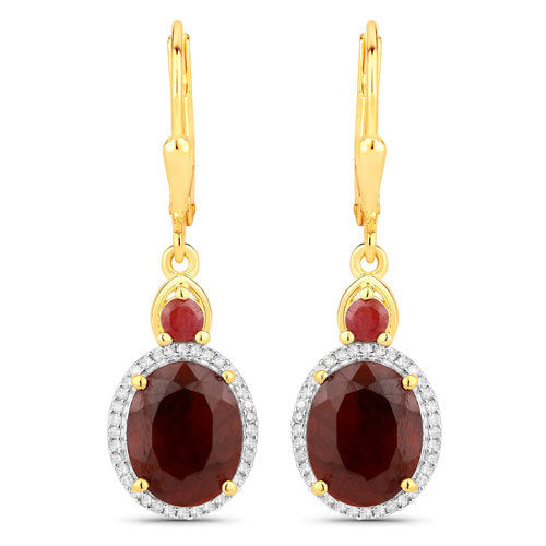 Aretes de plata de ley .925 con rubíes teñidos de 6,98 quilates y diamantes blancos