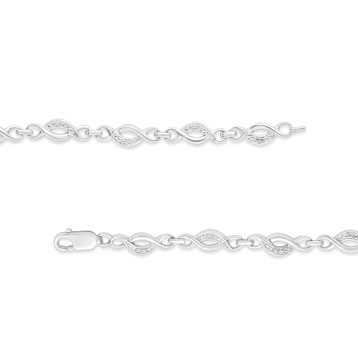 Pulsera de eslabones en espiral curvada de plata de ley .925 con detalles de diamantes engastados en garras (color I-J, claridad I3) - 7.25"