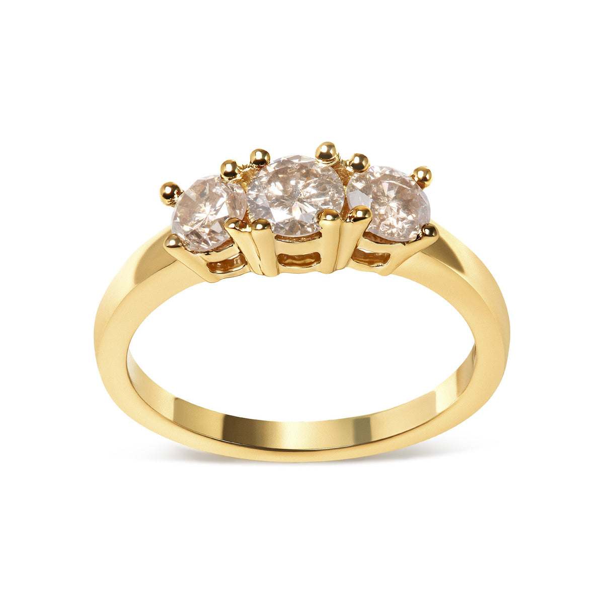 Anillo de banda de 3 piedras de oro amarillo de 10 quilates con diamantes color champán de 1,00 quilates en total (color J-K, claridad I1-I2) - Talla 7