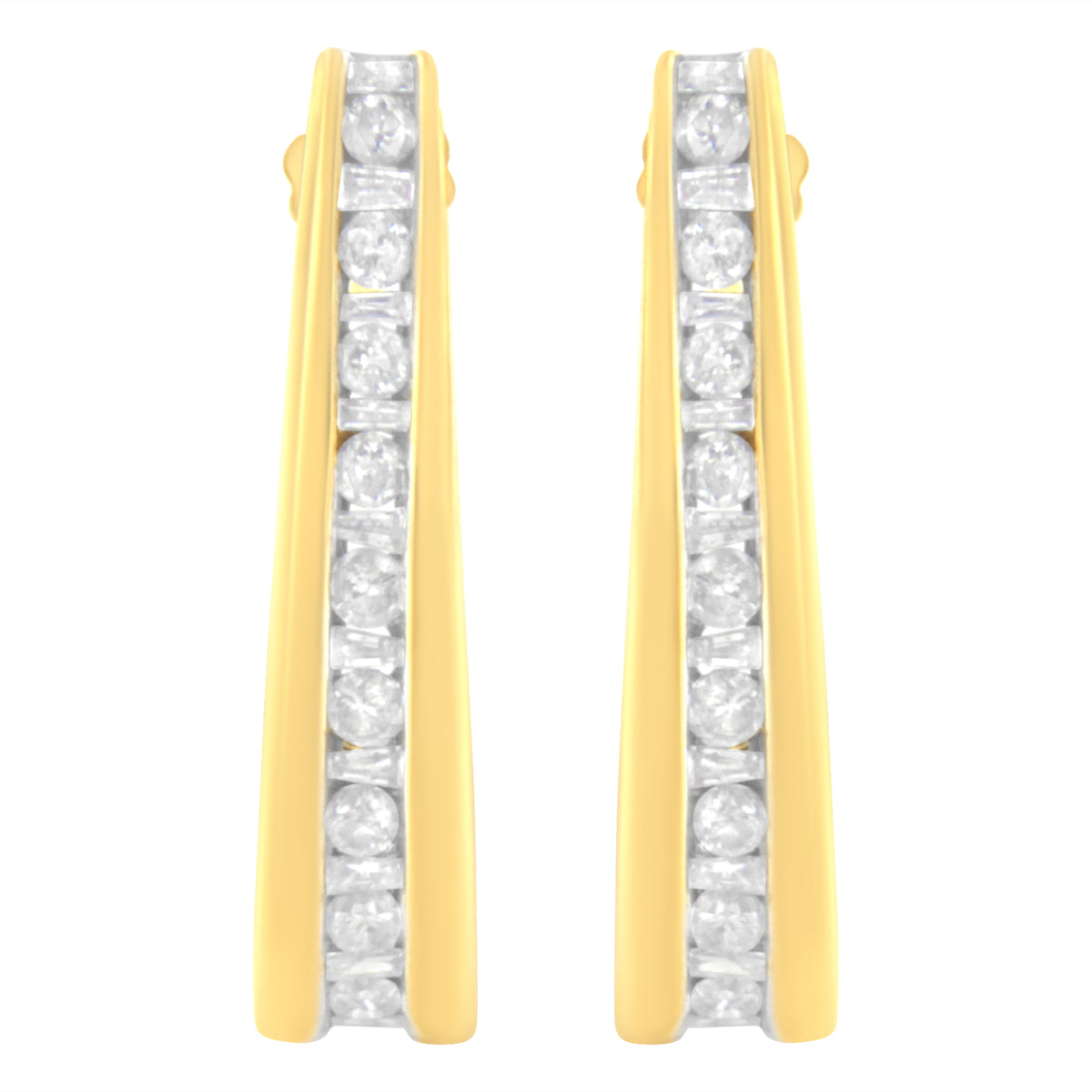 Pendientes de aro de oro amarillo de 10 qt con diamantes engastados de 1 quilate (claridad H-I, color I1-I2)
