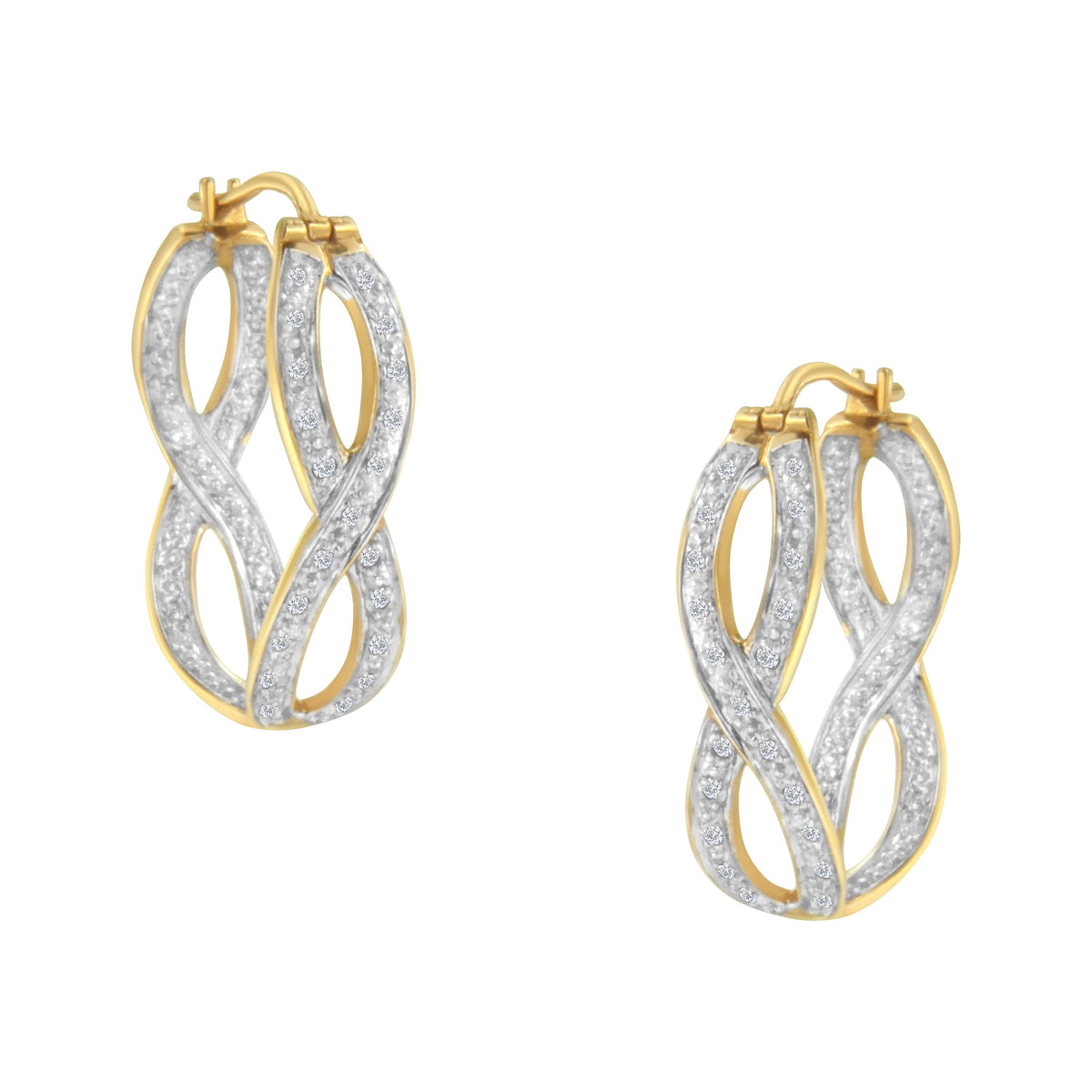 Pendientes de aro doble infinito de oro amarillo y blanco de 10K con diamantes de 1/4 cttw (Claridad I-J, Color I1-I2)