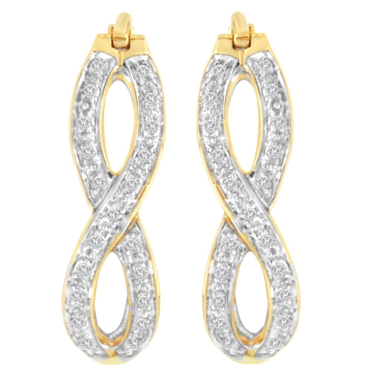 Pendientes de aro doble infinito de oro amarillo y blanco de 10K con diamantes de 1/4 cttw (Claridad I-J, Color I1-I2)