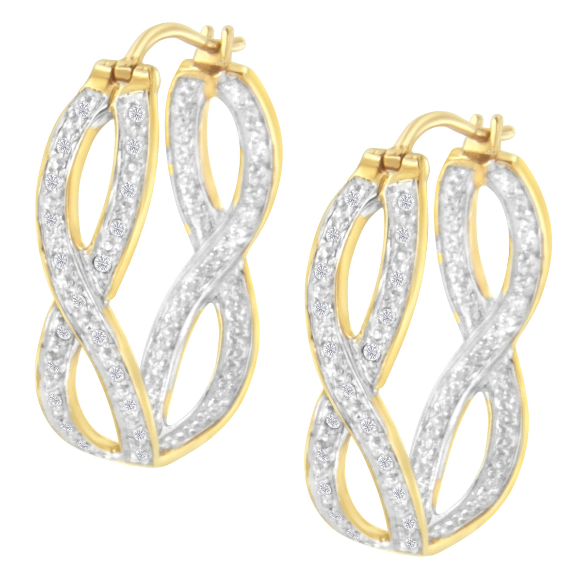 Pendientes de aro doble infinito de oro amarillo y blanco de 10K con diamantes de 1/4 cttw (Claridad I-J, Color I1-I2)