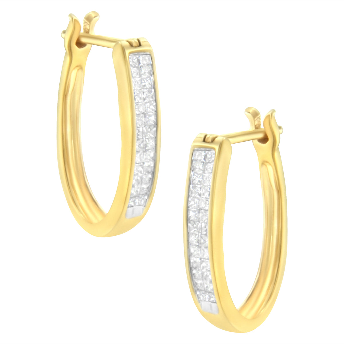 Pendientes de aro de oro amarillo de 10K con diamantes de talla princesa de 1/2 Cttw, engaste invisible (color H-I, claridad SI2-I1)