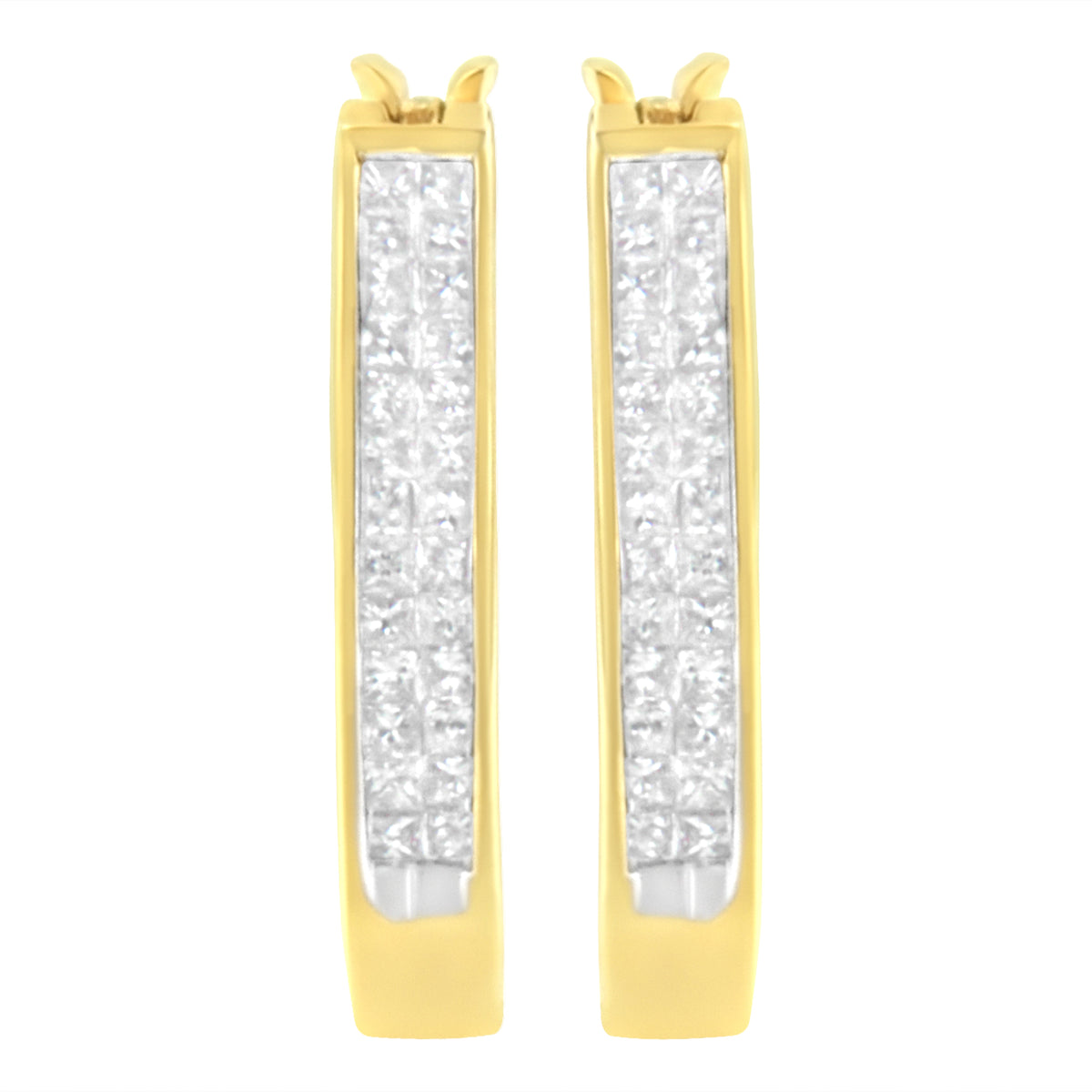 Pendientes de aro de oro amarillo de 10K con diamantes de talla princesa de 1/2 Cttw, engaste invisible (color H-I, claridad SI2-I1)
